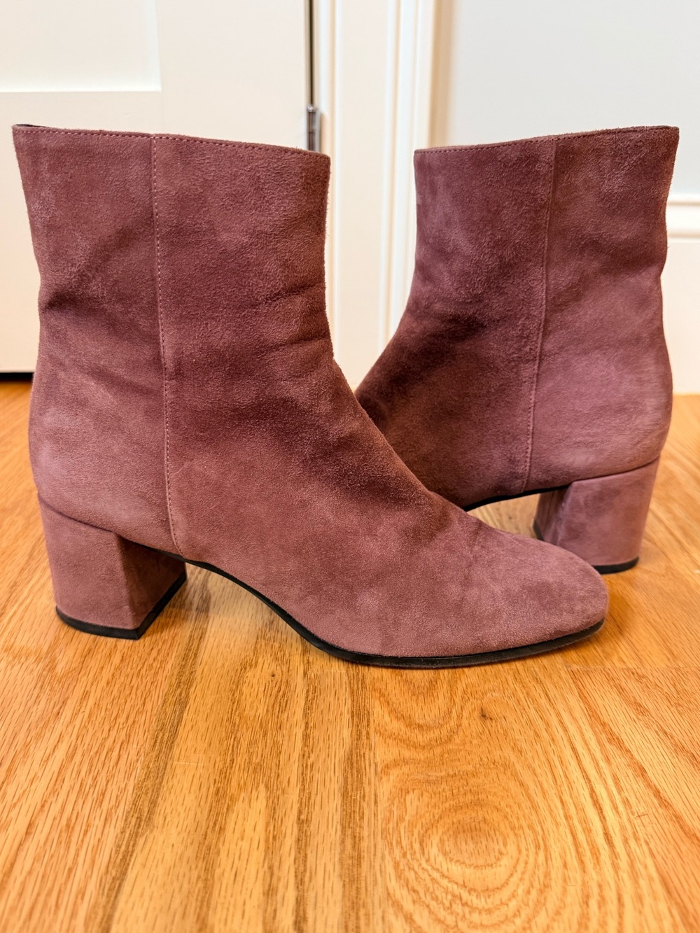M. Gemi Suede Ankle Boots in Dusty Mauve - Women's Block Heel Booties